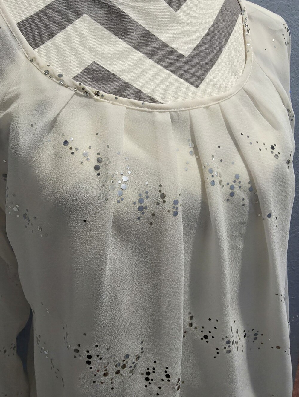 Ivory Sequin-Accent Women's Blouse - Petite Medium